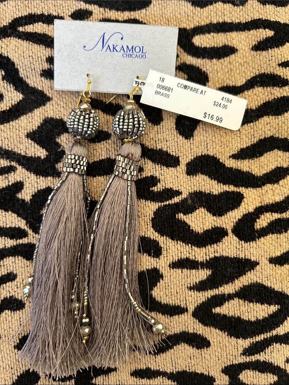 Nakamol Taupe Beaded Tassel Drop Earrings